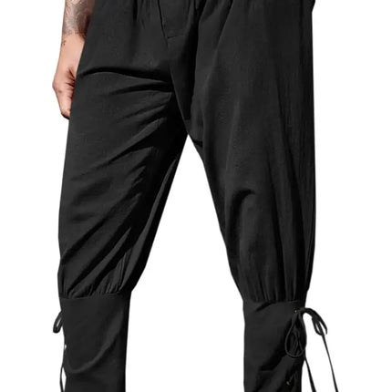 Mens Medieval Ankle Pants Renaissance Viking Pirate Lace Up Tapered Halloween Linen Costume Trousers Cargo Pants