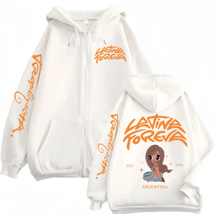 2025 Karol G Tropicoqueta Latina Foreva Graphic Zipper Hoodie Fashion Hip Hop Zip Up Sweatshirt Men Women Clothing Y2k Pullovers