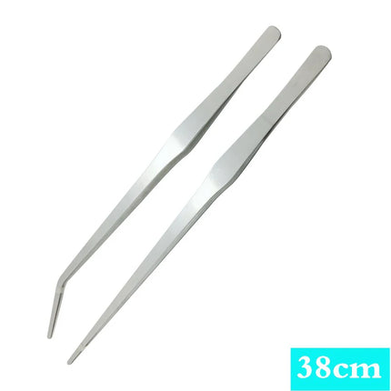 Stainless steel thick curved straight tweezers 48cm long teeth anti slip pet feeding tool, aquarium plant tweezers
