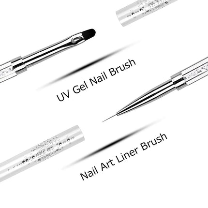 Dual-ended Nail Design Brush Rhinestone Handle UV Gel Nail Brush Professional Nail Art Tools