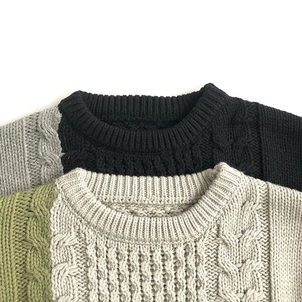 2024 Autumn New Children Long Sleeve Knit Sweater Vintage Girls Patchwork Sweater Kids Boys Cotton Knitted Pullover Baby Clothes