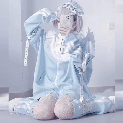 Y2K women clothing arcane stitch grinch Hoodies Women's Autumn 2024 Ruffled Edge Harajuku Hoodie 2000s Loose Zipper Sweatshirts
