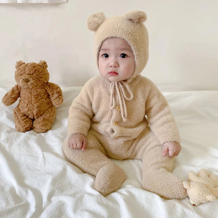Baby Outfit Newborn Photography Props Mohair Knitted Bear Rompers Footed Jumpsuit Hat 2pcs/Sets Photography Clothing Accessories