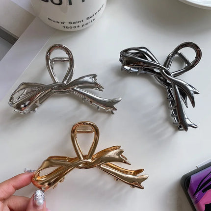 2024 New Vintage Ribbon Bow Hair Claws Exquisite Metal Hair Clip Clasp Hairpins For Women Hair Accessories Barrettes Shark Clips