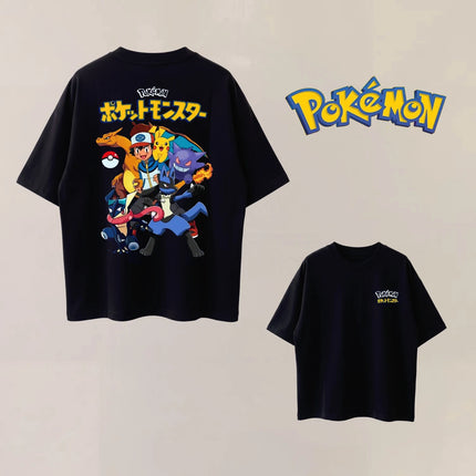 Summer Anime Pokémon Cosplay T-Shirt Cotton Short Sleeve Tops Casual Loose Retro T-Shirt Men Women Kids Family Matching Outfits