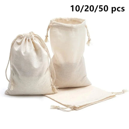 10/20/50 Pcs Dustproof Cotton Storage Bags Gift Fabric Package Plain Drawstring Pouches for Christmas Wedding Party Favors