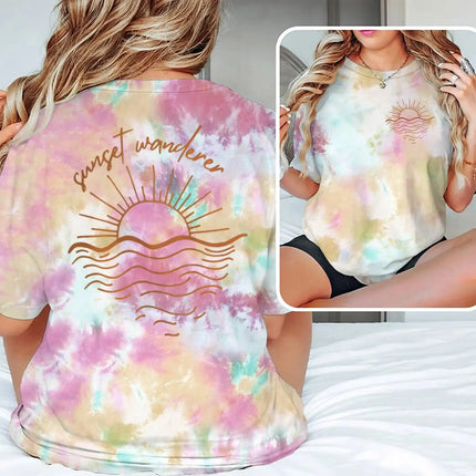 Beach Sunset Graphic T Shirts Women Men Beach Sunset Design Casual Tops Tees Tropical Beach Short Sleeve T-shirt