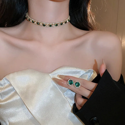Women's Rhinestone Decorated Necklace & EarringsTrendy Jewelry Set Fashionable Accessories for Party & Daily Clothing Decor