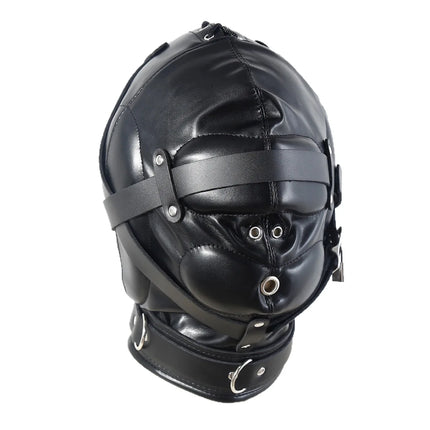 Padded Leather BDSM Hood Mask with Removable Eye Cover Lockable Choker Mouth Opening Slave Role Play Fetish Gear Adult Sex Toy