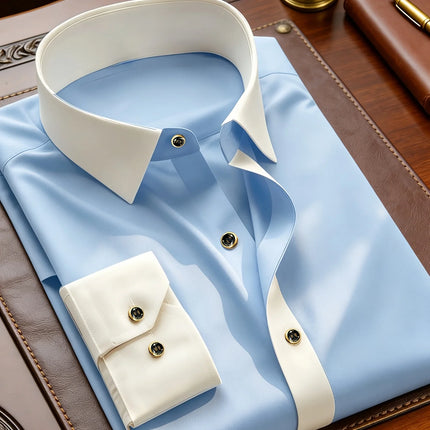 FGKKS Men Black Shirt Brand New High Street Patchwork Long Sleeve Smart Casual Elastic Man Business Dress Shirts