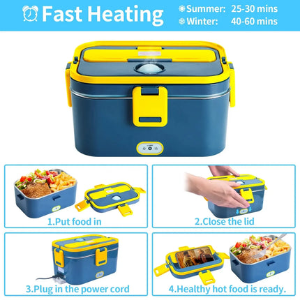 1.8L Electric Lunch Box 60W Food Heated 12V-24V 2-In-1 Portable Food Warmer Heater for Car/Truck/Home Self in-car Heating Box