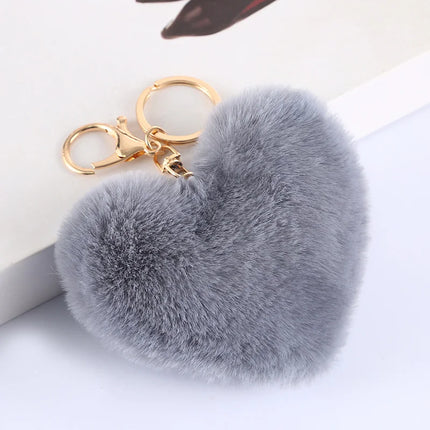 New Heart Plush Hair Ball Keychain Women Leopard Pompom Love Car Key Chain Bags Pendant Hairball Key Rings Jewelry llaveros 키링