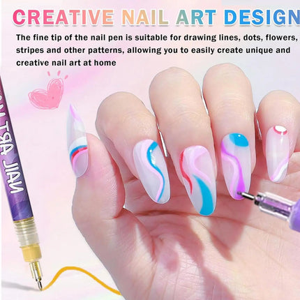 12Pcs/Set Nail Arts Drawing Graffiti Nail Polish Waterproof Painting Liner Pen DIY Abstract Lines Flower Nail Manicure Tools