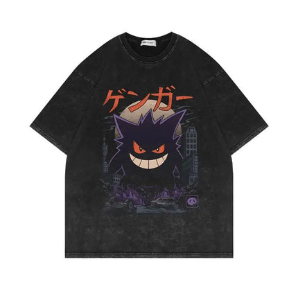 Pokemon Gengar T Shirt Men 2026 Summer Vintage Acid Wash Oversized Tee Japanese Anime Streetwear Hip Hop Harajuku Y2k