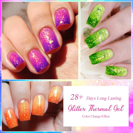 7ml Glitter Thermal Gel Nail Polish Temperature Color Changing Semi Permanent Soak Off Varnish For Manicure Gel Nail Supplies