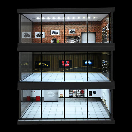 Diorama 1: 43 Car Showroom Parking Lot Scene Model with LED Lighting City Car Garage Scene Display Models