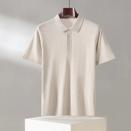 100% Lyocell men's T-shirt casual solid color knitted pullover short sleeved loose POLO collar Tees Pull on vest Tops