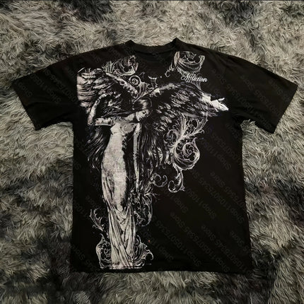 Classic Y2K Gothic Style T-shirt Print Oversized T Shirt High Street Shirts Gothic Round Neck Cotton Tops New Mens Women T Shirt
