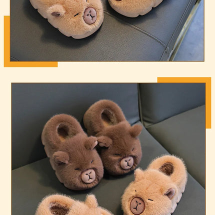 Capybara Winter Children'S Cotton Slippers For Boys And Girls Warm Plush Parent-Child Cotton House Slippers Shoes Gifts