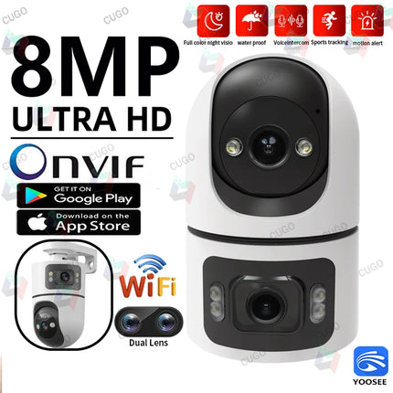 YOOSEE 8MP WiFi IP Camera Dual Lens Screen Motion Detection Auto Track Two-Way Audio Onvif 10X Zoom Security Monitor CCTV HD Cam