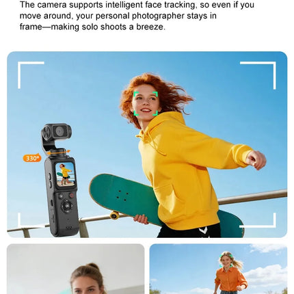 4K Ultra HD Action Camera 330° Face Tracking Gimbal Stabilizer 1.72 Inch Touch Screen 64MP Pocket Digital Camera WiFi Sports Cam