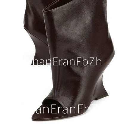 SoleLadies' Spring/Summer New Fish Mouth Slope High Heel Short Boots with Pointed Toe Exposed Cool Boots, Mid Top Boots
