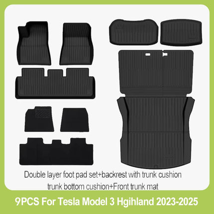 Car Floor Mats Cargo Liner For Tesla Model 3 Highland 2024-2026 Waterproof Anti-slip Trunk Mat TPE Pads All Weather Floor Liners