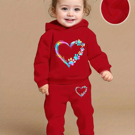 Baby girl love pattern hooded sweatshirt+sports pants two-piece casual sportswear