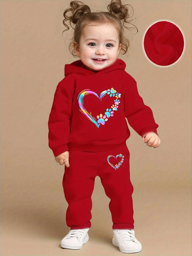 Baby girl love pattern hooded sweatshirt+sports pants two-piece casual sportswear