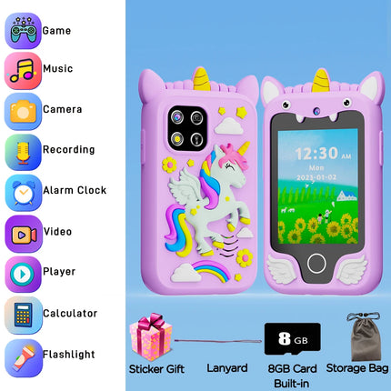 Mini Kids Smart Phone 8GB Cartoon Unicorn 2.8'' Stories Music Camera Habit Track Baby Mobile Toy Phone Educational Tools Gifts