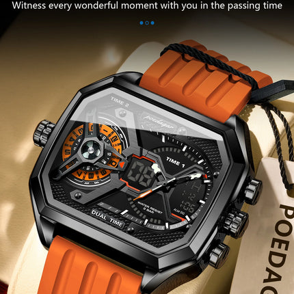 POEDAGAR Sports Men Wristwatch Date Week Chronograph Luminous LED Man Clock Silicone Strap Electronic Men's Quartz Watches Reloj