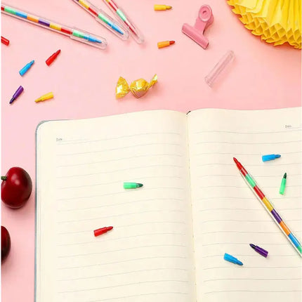 10 Pcs Stackable 11-Section Colored Wax Crayons, Student Drawing Crayons & Pencils, Student Stationery, Stackable Colo