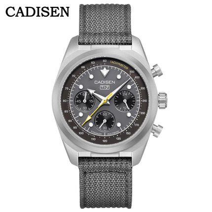 CADISEN Titanium TI-7 MULTISYNC New Moon Mens Watches Canvas Chronograph VK63 Men Gift AR Sapphire Luxury Quartz Watch For Man
