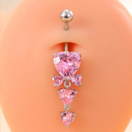 3-5pcs Mixed-Style Sets Heart Flower Dangle Belly Button Rings Stainless Steel Butterfly Curved Zircon Belly Piercing Navel Ring