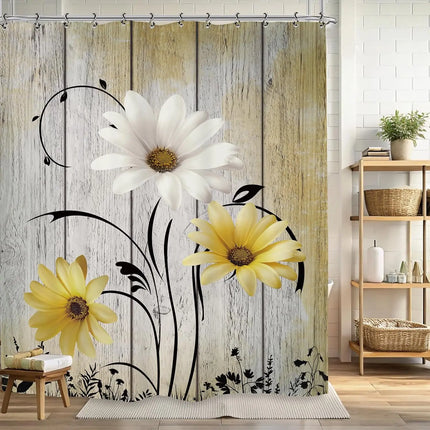 Pink Green Flower Bathroom Shower Curtain Watercolor Botanical Spring Blush Cute Plant Polyester Fabric Hooks Waterproof Decor
