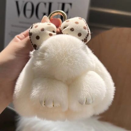 Cute Fluffy Bag Charm Bunny Keychain Pompoms Rabbit Fur Keychain Plush Dolls Hair Bow Plush Rabbit Car Key Ring
