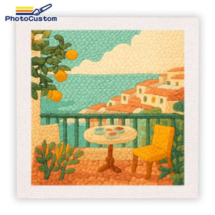 PhotoCustom Building Punch Needle Kit Painting Decor Embroidery Starter Kit Landscape Monks Cloth For Punch Needle Kits Embroide