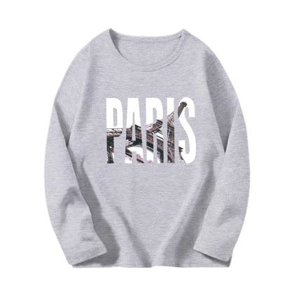 Fashion Paris Eiffel Tower Print T-Shirt Girls Long Sleeve Letter T-shirt Kids Cotton Clothing