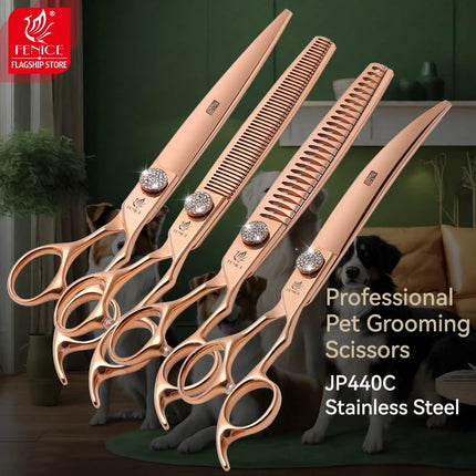 Fenice JP440C Pet Grooming Equipment Scissors Set 7/7.5/8 Inch Straight Curved Thinner Chunker Shears for Canine hairdresser