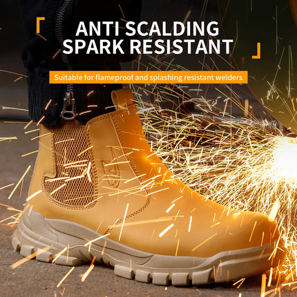 Water Proof Safety Work Shoes For Men Steel Head Leather Boots Male Footwear Indestructible Construction Work Shoes Brown