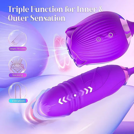 Telescopic Thrusting Sucker Vibrator for Women Rose Sucking Clit Stimulator Dildo Licking Vagin Anal Massager Sex Toys Couples