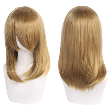 High Quality 40cm Medium Cosplay Wig With Bang Black Blond Pink Red Blue Purple Heat Resistant Synthetic Hair Wigs