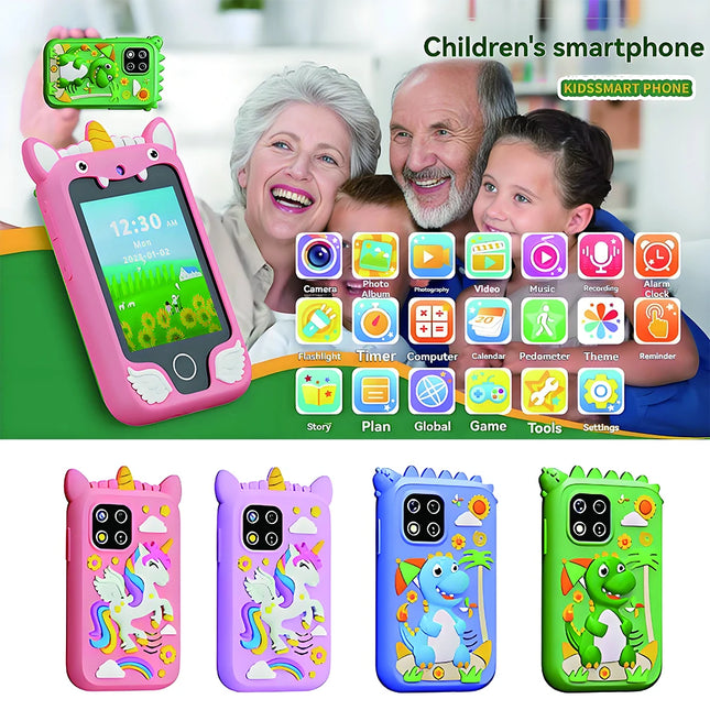 Mini Kids Smart Phone 8GB Cartoon Unicorn 2.8'' Stories Music Camera Habit Track Baby Mobile Toy Phone Educational Tools Gifts