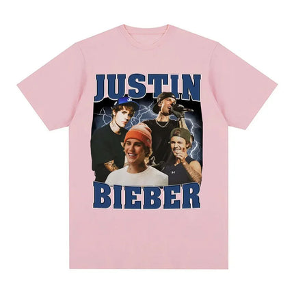 Rap Singer Justin Bieber 2025 Tour Pattern T-shirt for Men and Women Harajuku Fashion Pop Music Casual Short-Sleeved T-shirt