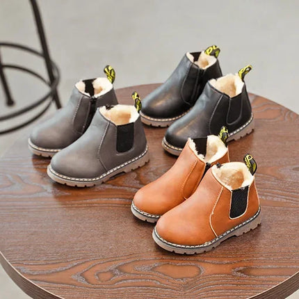 New Kids Fashion Boots for Boys Girls Toddlers Big Children Ankle Boots with Zipper Warm Thick Plush Autumn Winter Chelsea Boots