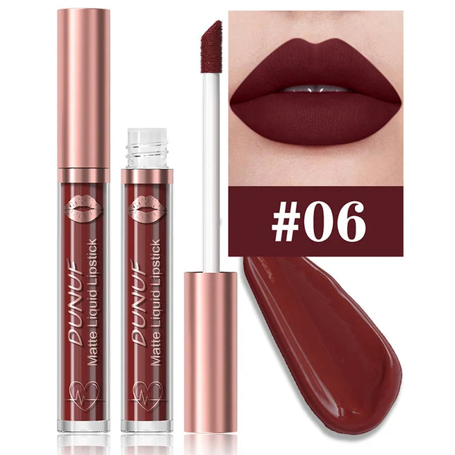 DUNUF 18 Color Matte Velvet Lipstick Waterproof Long-lasting Nude Matte Lip Gloss Clear Moisturizing Lip Oil for Women Makeup