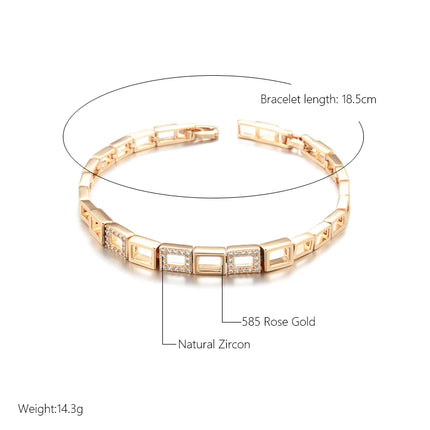 Kinel Fashion 585 Rose Gold Square Link Bracelet For Women Luxury Natural Zircon Fine Daily Bracelets Ethnic Wedding Jewelry