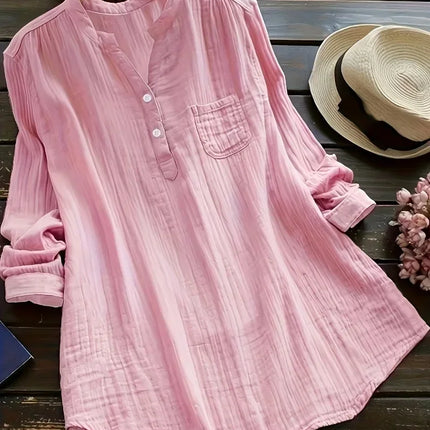 Plus Size 1XL-5XL Women's Casual Lapel Shirt Solid Color Long Sleeved Shirt Fashion Button Up Shirt