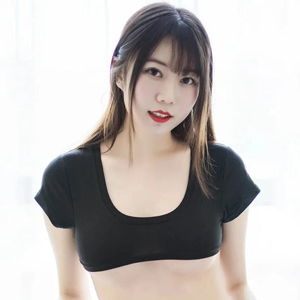 Sexy Women T-shirt Vest Bra Cotton Underboob Crop Fun Top Cut Out Short Tank Print Yes Daddy Cosplay Costume Short Top Sleeve