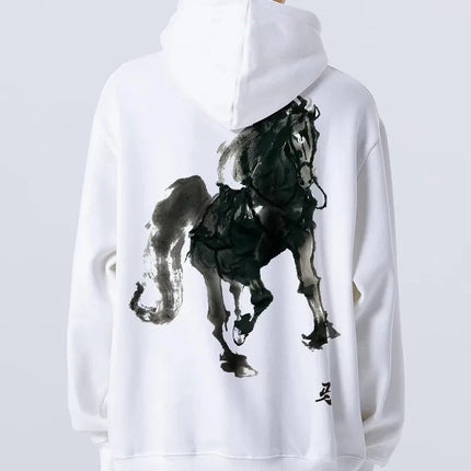 Hip Hop Men Cotton Pullover Hoodies Sweatshirts Thicken Japanese Style Hooded Puffer Fish Print Men&Women Outdoor Sportswear